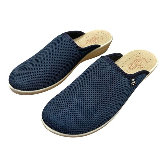 Fly Flot Anti-Shock Slip On Shoes Navy Blue Mesh Mules Cozy Comfy Lightweight - Picture 9 of 9